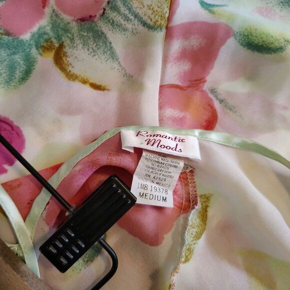 Vtg 90s Romantic Moods Slip Nightie Floral Bow Coquette Semi Sheer Size Medium - Picture 7 of 8